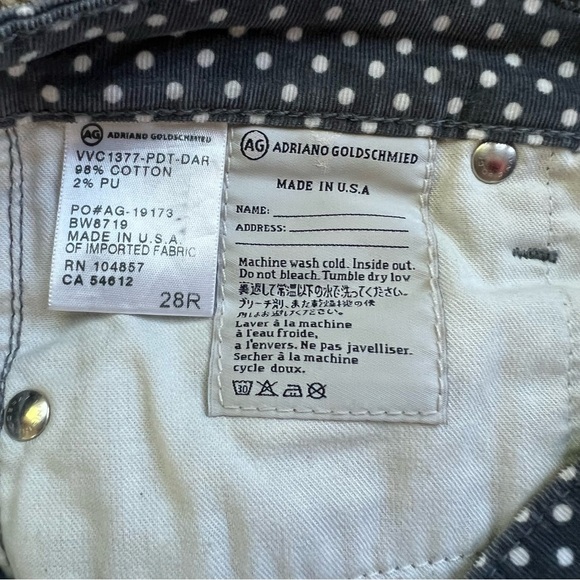 AG Adriano Goldschmied Gray White Polka Dot The Stevie Ankle Straight Leg, 28 - Picture 5 of 8